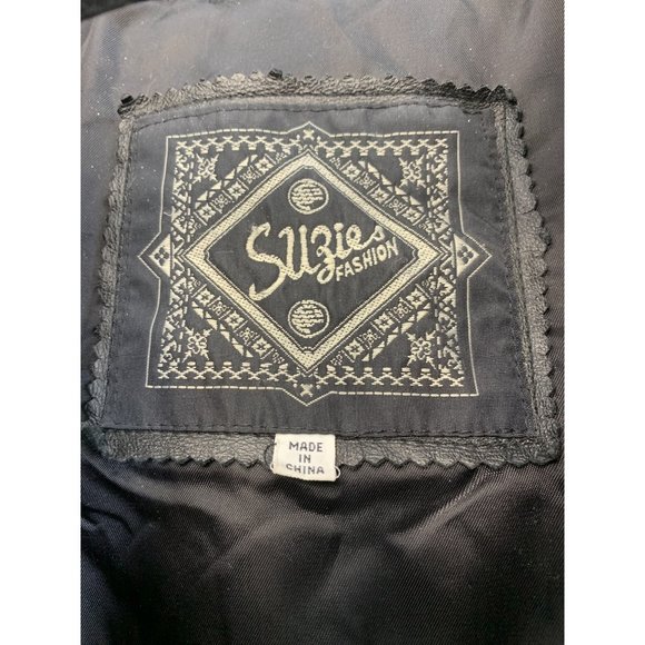 80s VTG Suzies Black Moto Leather Jacket Large Dolman Snap Crop Insulated 6729 - Picture 5 of 16